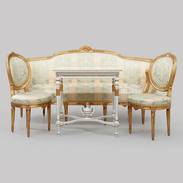 SALONGSGRUPP, 4 delar, gustaviansk / sengustaviansk stil, 1900-talets första hälft.