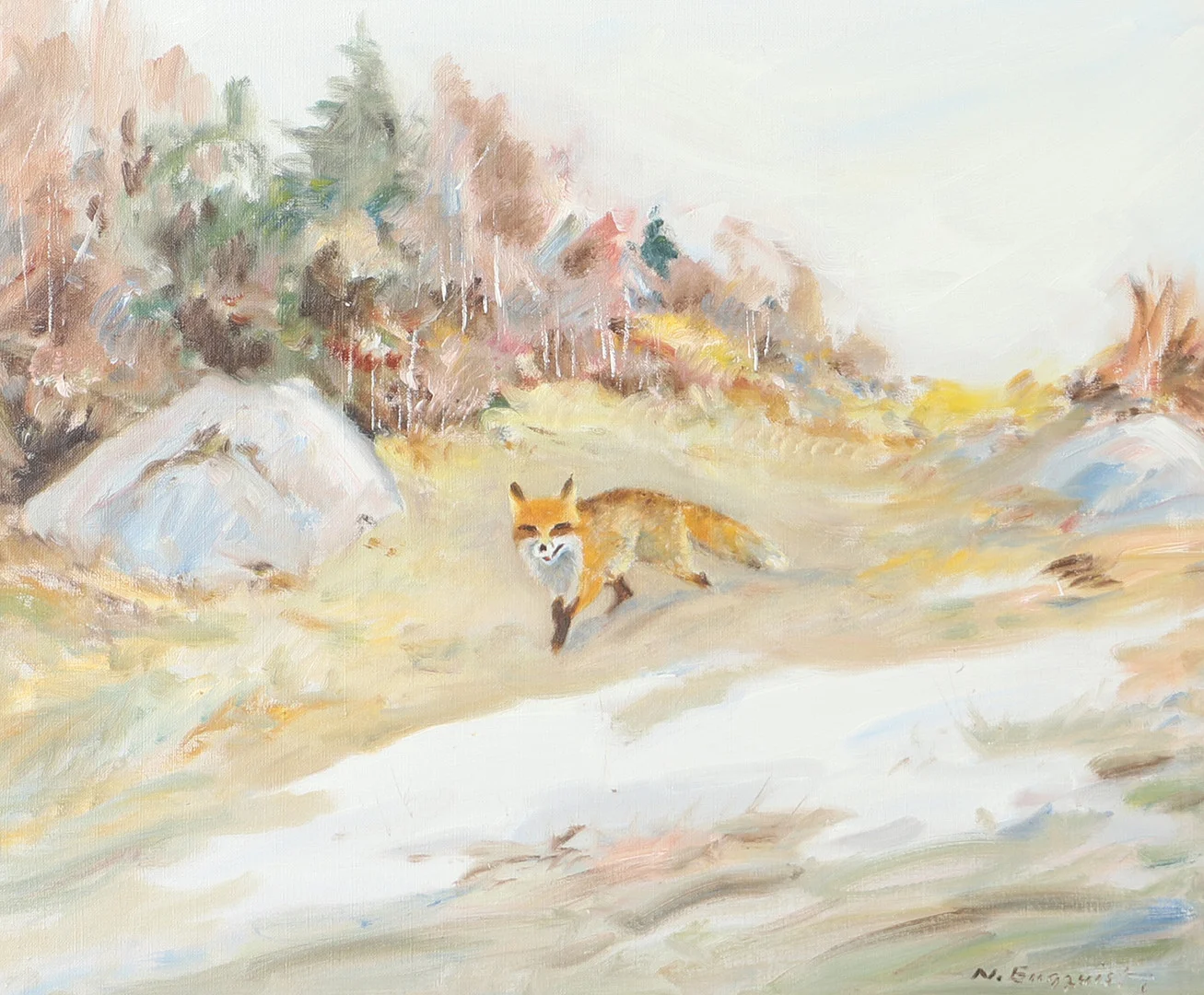 NILS ENGQVIST. Landskap med räv, olja på duk, signerad N. Engqvist. — Paintings — Helsingborgs Auktionskammare