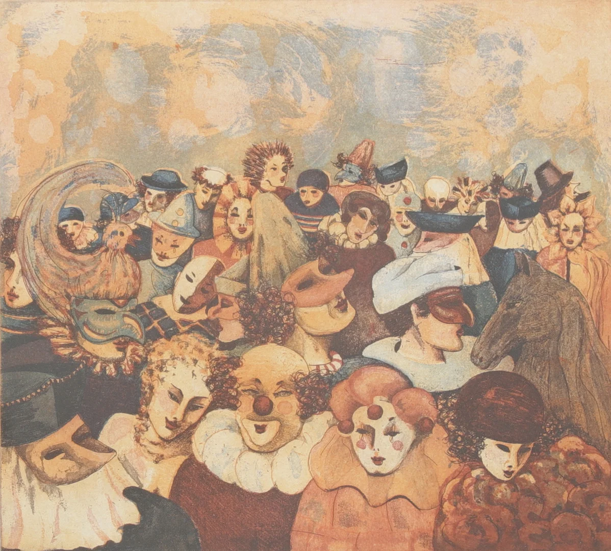 IRENE JARZ. "Karnevals-yra", färgetsning, signerad, numrerad. — Engravings & Prints — Växjö Auktionskammare