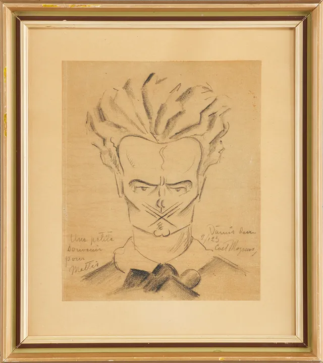 CARL MAGNUS LINDQVIST (SVERIGE, 1884-1977). Porträtt föreställande August Strindberg, signerad och daterad Carl Magnus, 9/1 -23, Vännäs, blyerts.