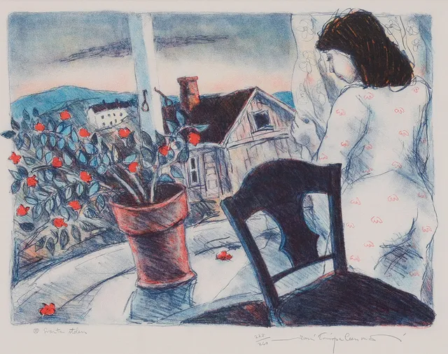 JUSSI TAIPALEENMÄKI. " Svarta stolen", färglitografi, 1970-tal. Signerad och numrerad 228/260.