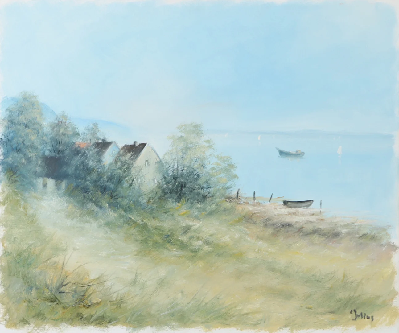 CARL JULIUS. Kustparti med hus och eke, olja på duk, signerad C. Julius. — Paintings — Helsingborgs Auktionskammare