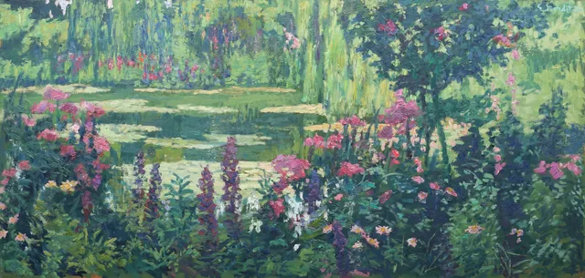GERHARD NORDSTRÖM (1925-2019). Vy från Claude Monets trädgård i Giverny, Frankrike olja på pannå, signerad G Nordström.