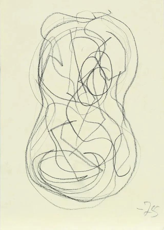 Seven compositions. Five signed. Pencil on paper. Sheet size 21×15 cm. Unframed. (7)