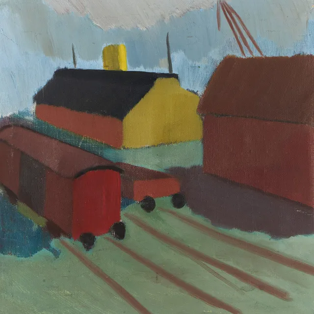 OIDENTIFIERAD KONSTNÄR (1900-tal), Station, otydligt signerad B ...,, olja på duk.