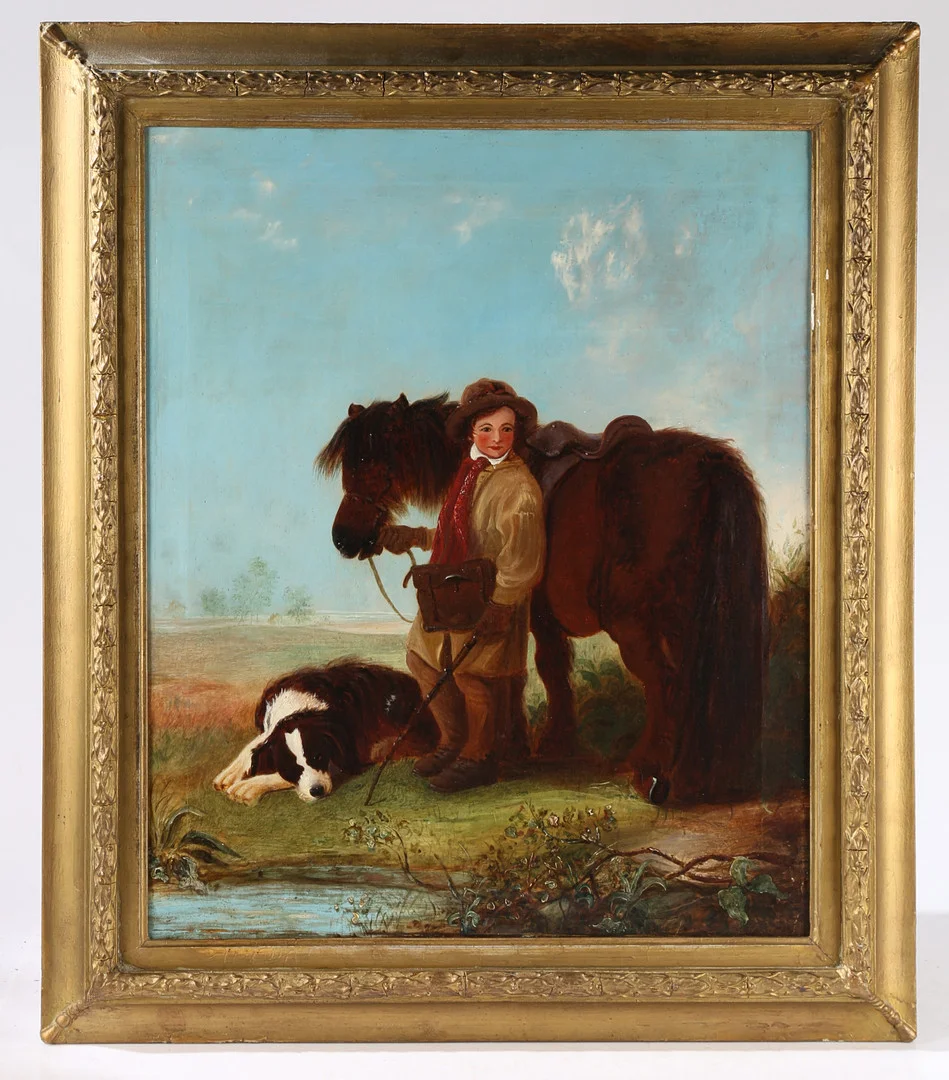 ENGLISH SCHOOL (19TH CENTURY) BOY, HORSE AND DOG IN LANDSCAPE. — Paintings — Bishop & Miller