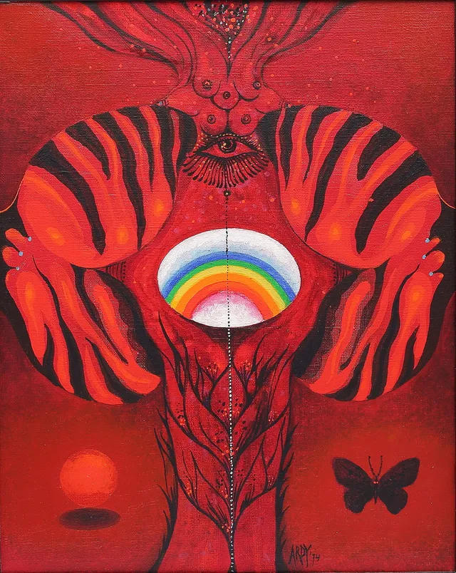 ARDY STRÜWER. "Rainbowegg between Butterfly wings", olja på duk, signerad och daterad 1974.