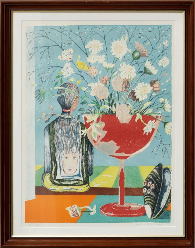 AXEL OLSON. Stilleben, färglitografi, signerad och numrerad 275/350.