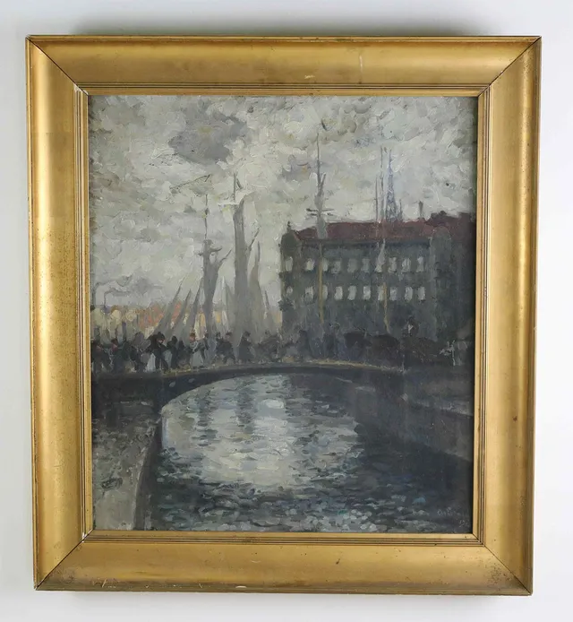 AXEL ERDMANN. olja på duk, Stadskanal, signerad och daterad 1908.