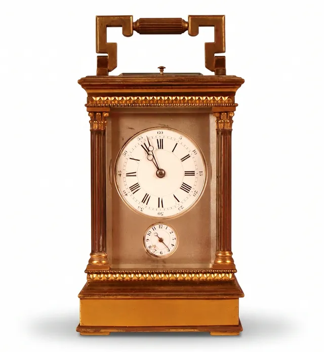 Reloj de carruaje (carriage clock) francés con alarma, Francia, h. 1885–1900.