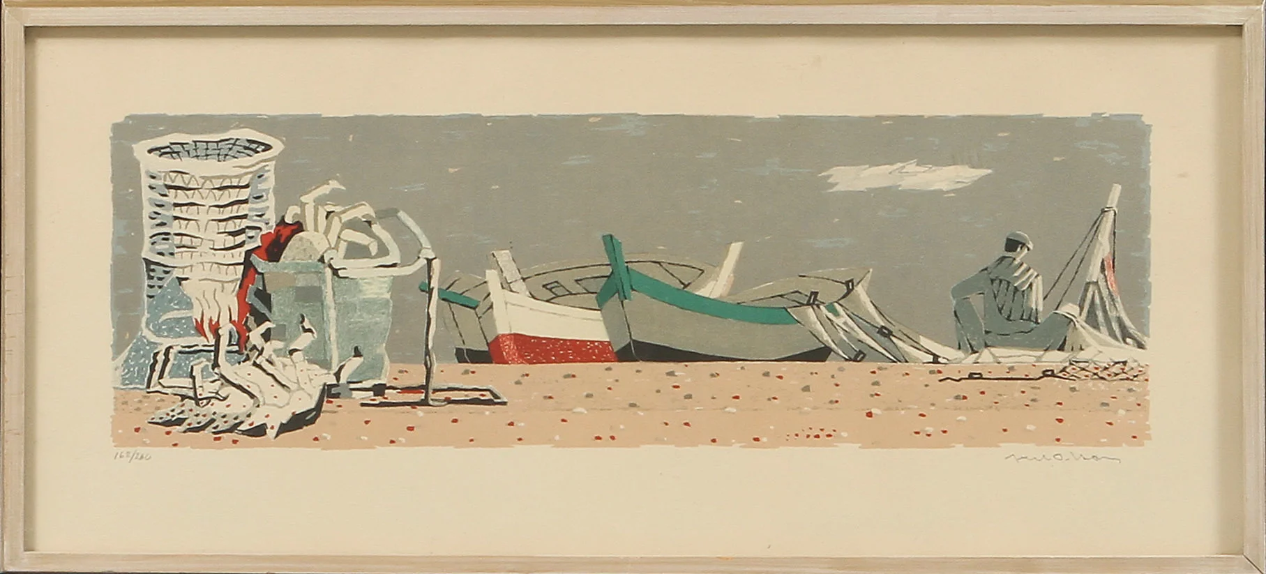 AXEL OLSON. Strandbild, färglitografi, signerad och numrerad 126/260. — Engravings & Prints — Göteborgs Auktionsverk