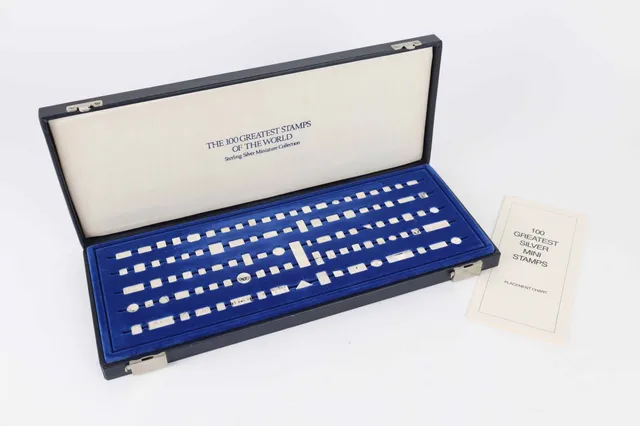 Franklin Mint: 'The 100 greatest stamps of the world', collection of miniature sterling silver stamps