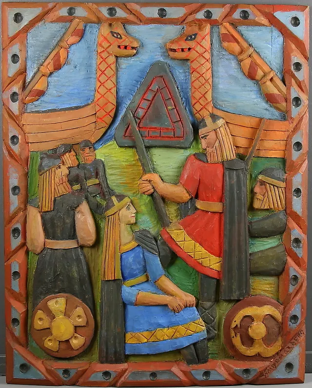 WALDEMAR BERG. Trärelief, "Frithiofs saga", utförd 1966/67.