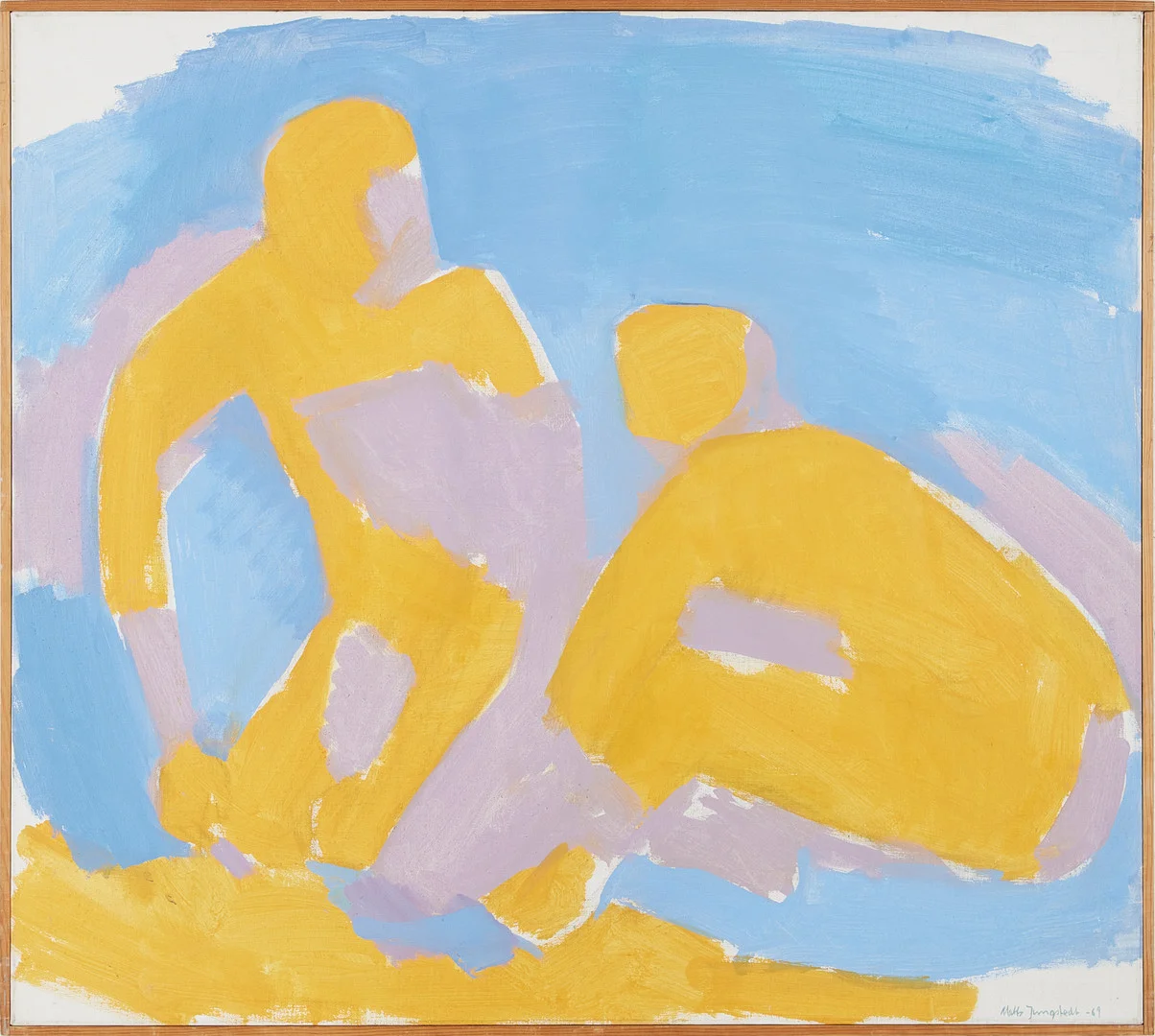 MATTS JUNGSTEDT. (1924-2024). "Gräver i sanden", signerad och daterad -69, olja på duk. — Paintings — Stockholms Auktionsverk Magasin 5