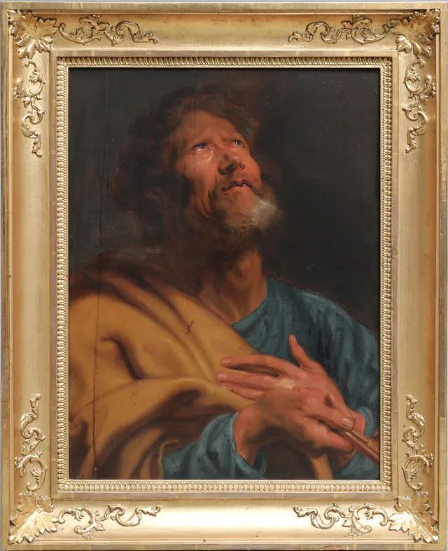 OKÄND KONSTNÄR. olja på trä, Aposteln Petrus 1600/1700-tal.