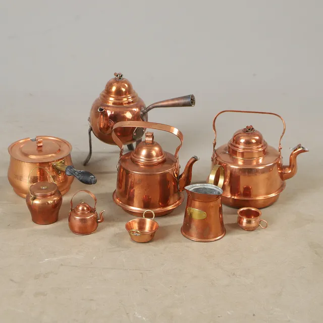 KITTLAR, HINK M.M., 9 delar, koppar, 1900-tal.