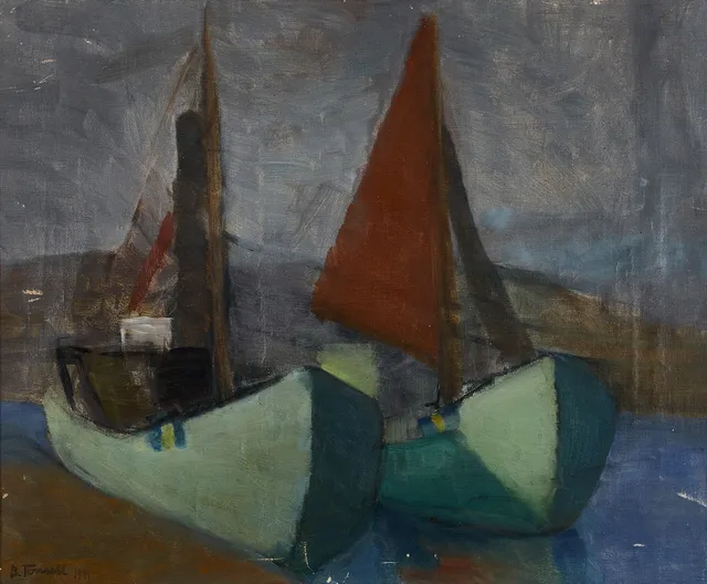 BIRGIT FORSELL (1909–2003). Motiv med Segelbåtar, signerad och daterad 1941, olja på duk.