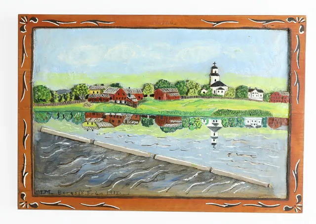IDA MALM. trärelief, Bergsjö från 1915, signerad.