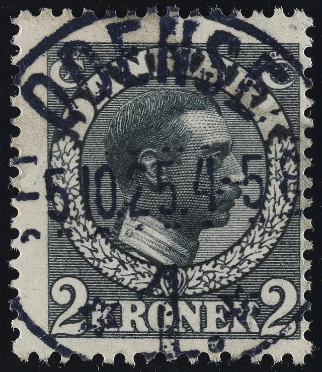 1913. Christian X. 2 Kr. grey. Superb canc. ODENSE 5.10.25. Scarce stamp in this condition