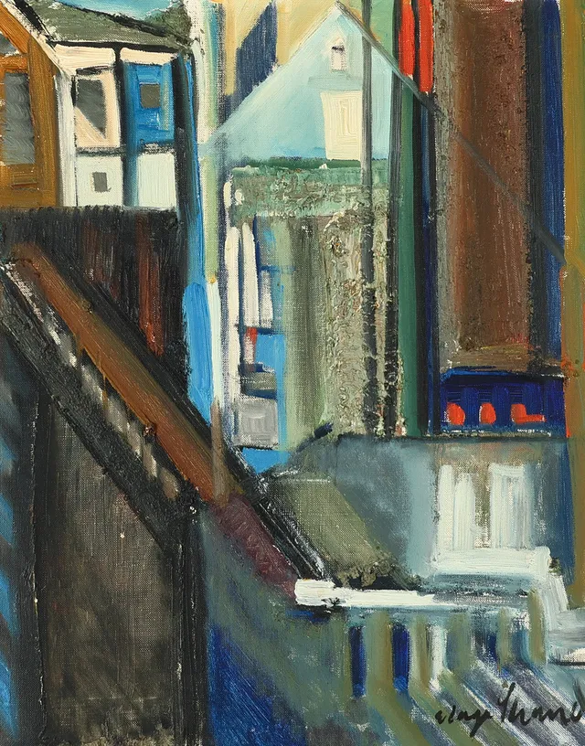 AAGE STRAND (1910-75). Komposition 'Sanering', olie på lærred, signeret og dateret 1965.