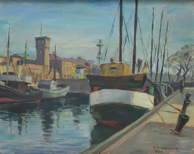 CARL OSCAR LARSSON. OLJA PÅ DUK. MALMÖ HAMN.