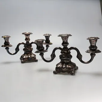 KANDELABRAR, ett par, nysilver, rokokostil, 1900-tal.