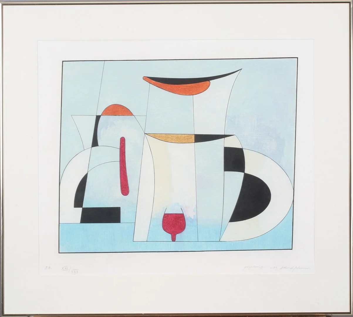 ALBERT JOHANSSON. Komposition, färgetsning, signerad och numrerad XXI/XXX, daterad -89. — Engravings & Prints — Stadsauktion Sundsvall