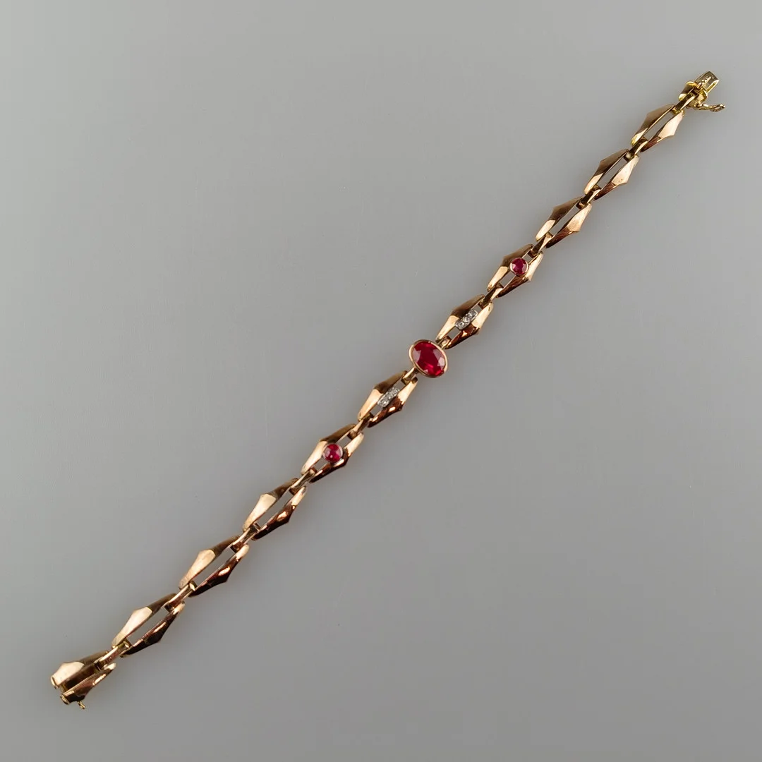 - GLIEDERARMBAND - Roségold 14K, 3 Rubinen. — Bracelets — Auktionshaus Blank