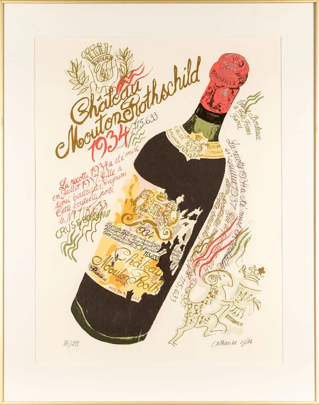 CATHARINA GÖTH. Färglitografi, Chateau Mouton De Rothschild 1934, Signerad & numrerad 186/299.