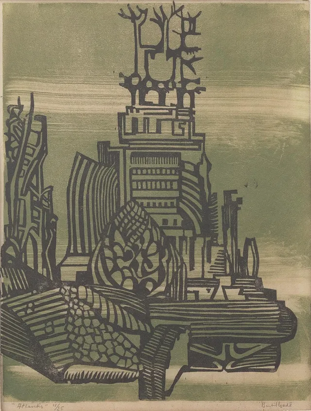 BERTIL GADÖ. "Atlantis", träsnitt nr 11/25, signerad.