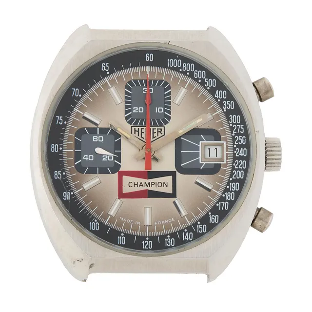 Champion of steel, ref. 1614. Mechanical movement with manual winding and chronograph and date indication, cal. Valjoux 7765. Ø 38 mm. 1970s.
