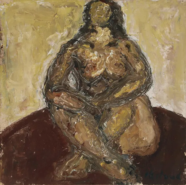 Seated Woman. Signed Ekelund. Oil on canvas laid down on masonite. 34×34 cm.