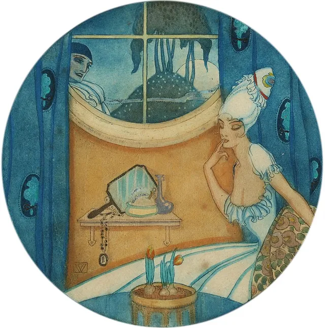 Untitled (Nuits mystérieuses). Unsigned. Gouache on paper. Diam. visible size 17.5 cm.