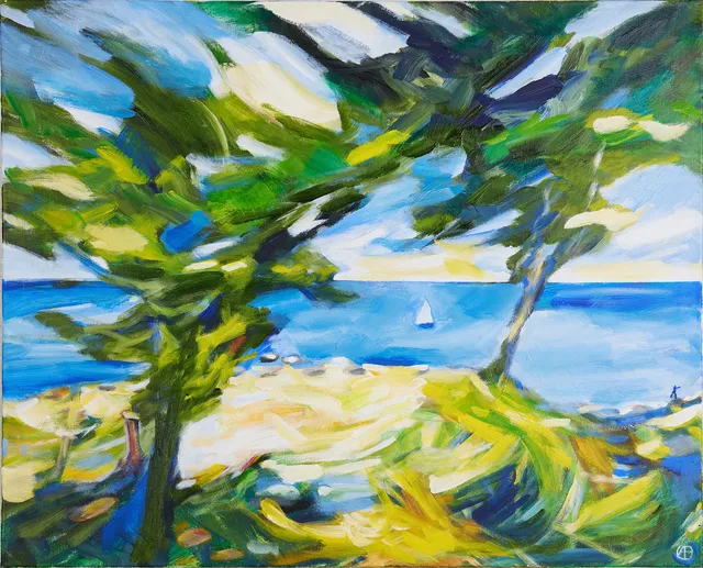 ANITA FRÖDING (FÖDD 1942). "Sommarstrand", monogramsignerad, olja på duk.