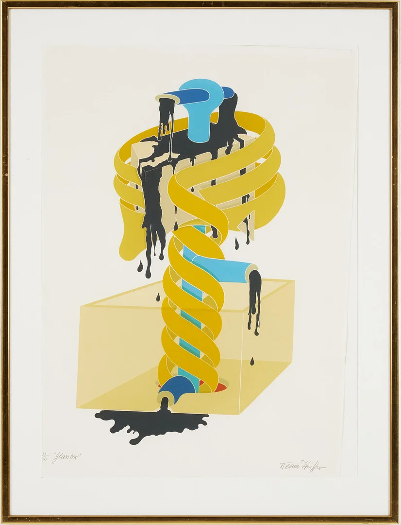 WERNER PFEIFFER (f. 1936) "Glass box" färglitografi, signerad, numrerad 33/80. — Engravings & Prints — Stockholms Auktionsverk Magasin 5