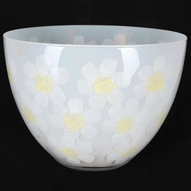 HELEN KRANTZ. Skål, glas, handmålad blomdekor, signerad, etikettmärkt, Orrefors.
