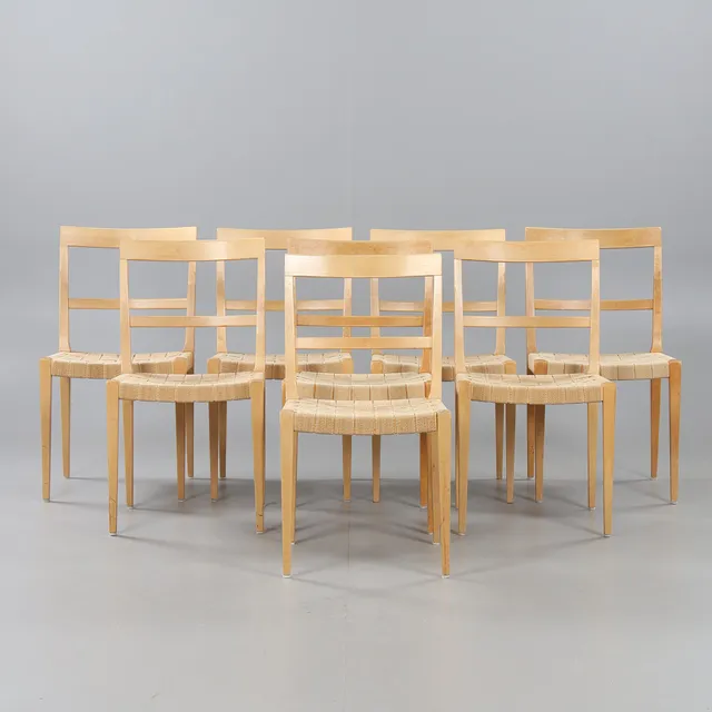 BRUNO MATHSSON. Stolar, 8 stycken "Mimat", Mathsson International, 1966.
