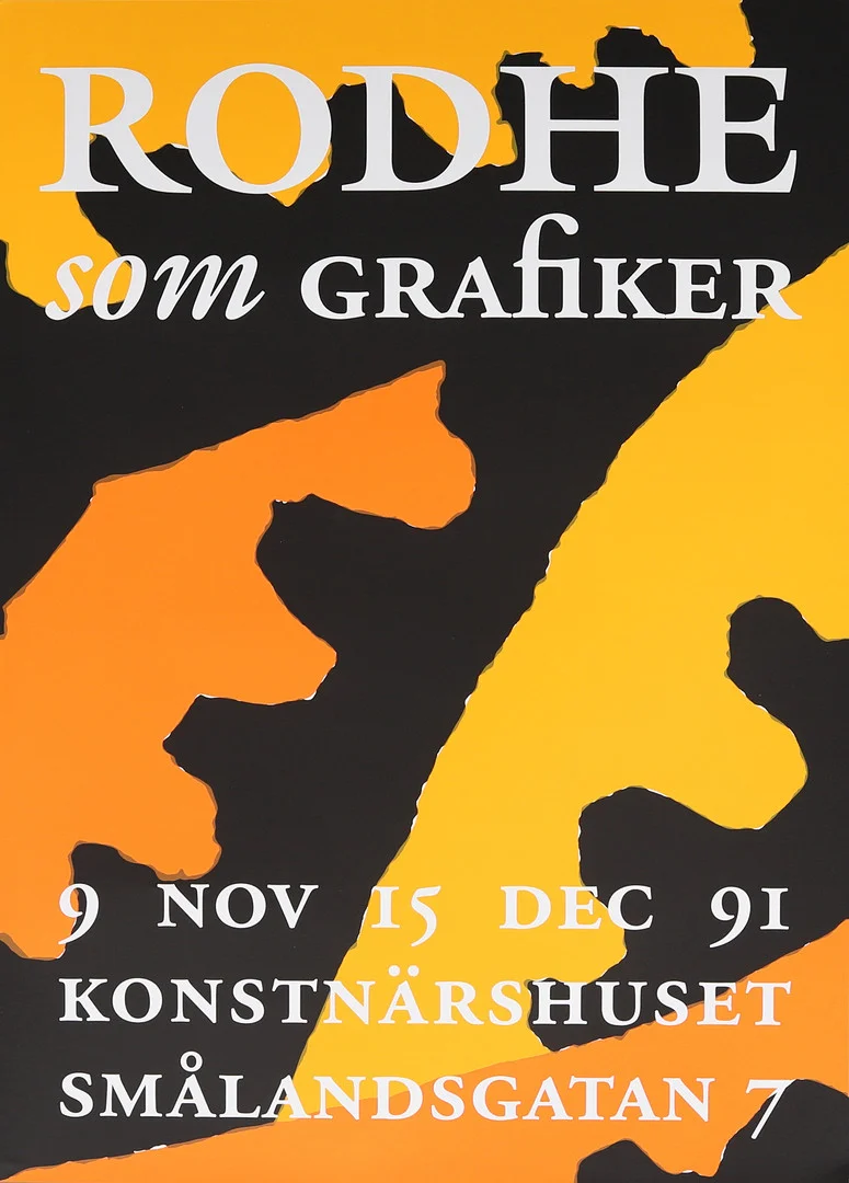 LENNART RODHE. Affisch, Rodhe som grafiker, Konstnärhuset, 1991, färglitografiskt tryck, osignerad. — Engravings & Prints — Garpenhus Auktioner