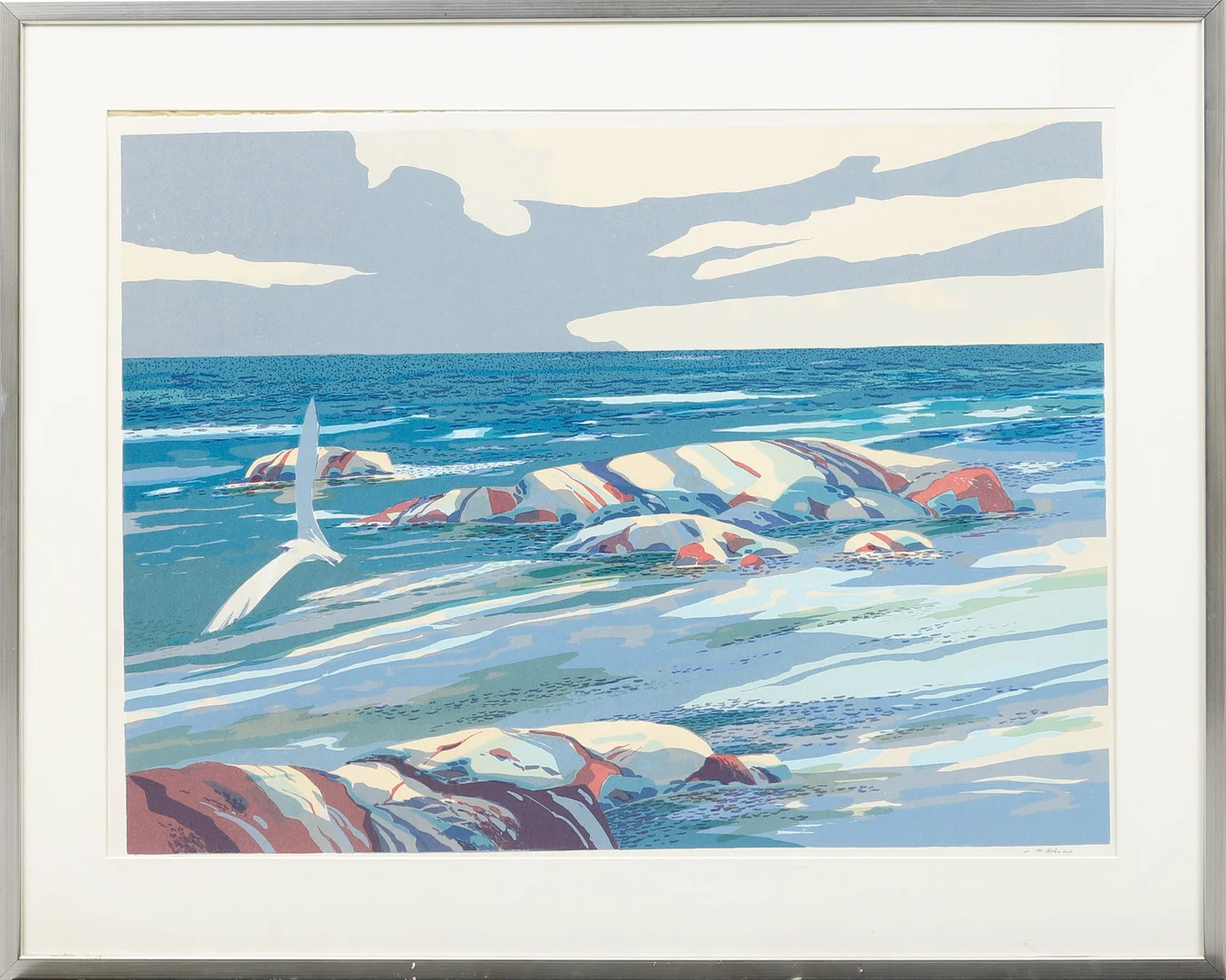 LARS ANDERSSON BJÖNNI. Kustbild, färglitografi, signerad och numrerad. — Engravings & Prints — Göteborgs Auktionsverk