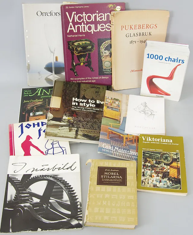 REFERENSLITTERATUR, glas, möbler m.m.