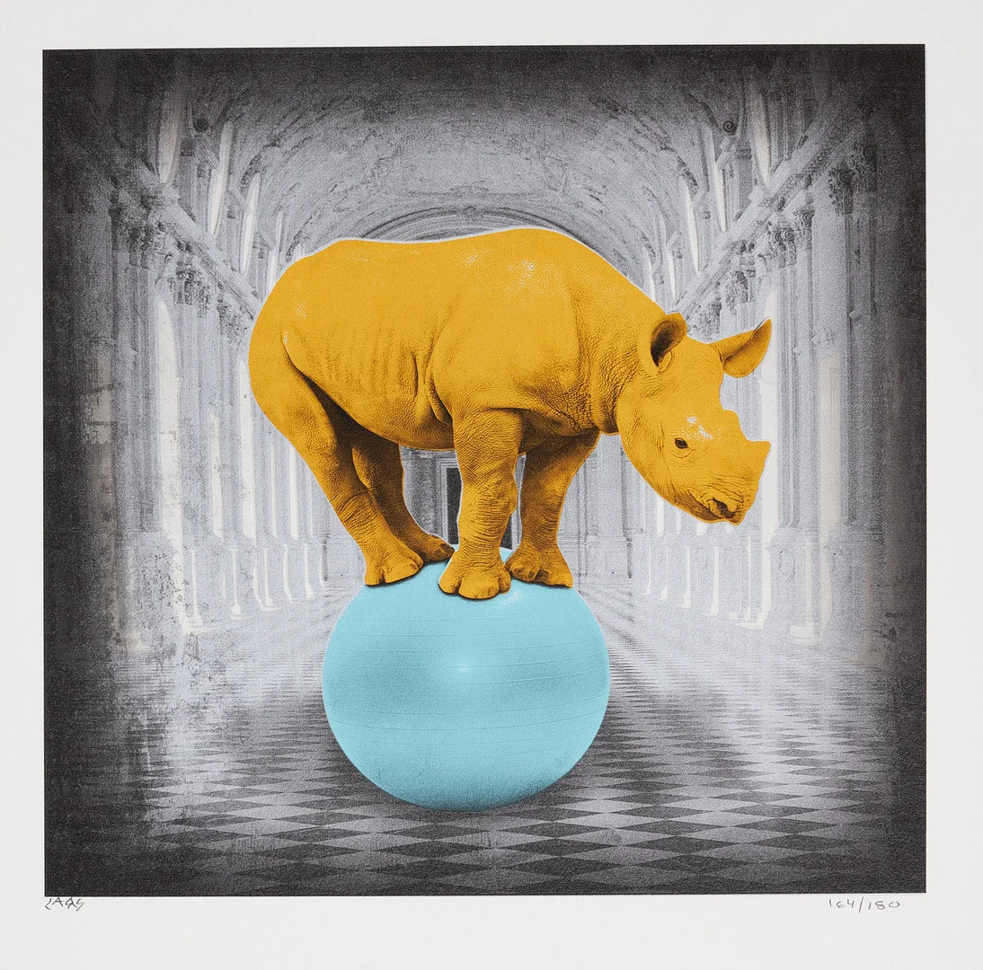 LARS TUNEBO. "Having a ball", pigment print (blue), signerad och numrerad 164/180. — Engravings & Prints — Stockholms Auktionsverk Sickla