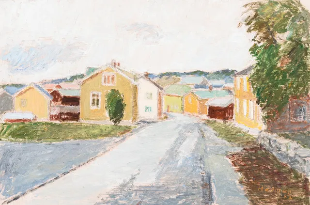 JOHN HEDMAN. Stadsvy, olja på pannå, signerad och daterad Hedman, 82.