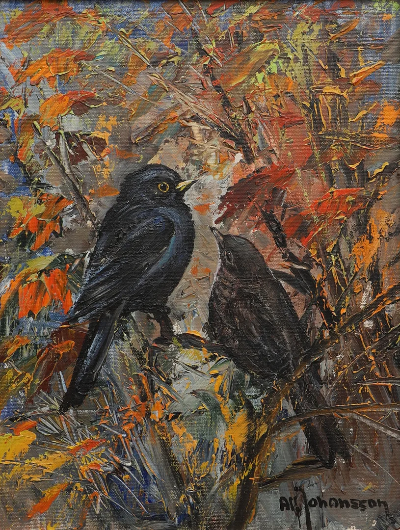 ALF JOHANSSON. Olja på duk, "Koltrast", signerad. — Paintings — Ekenbergs Auktioner