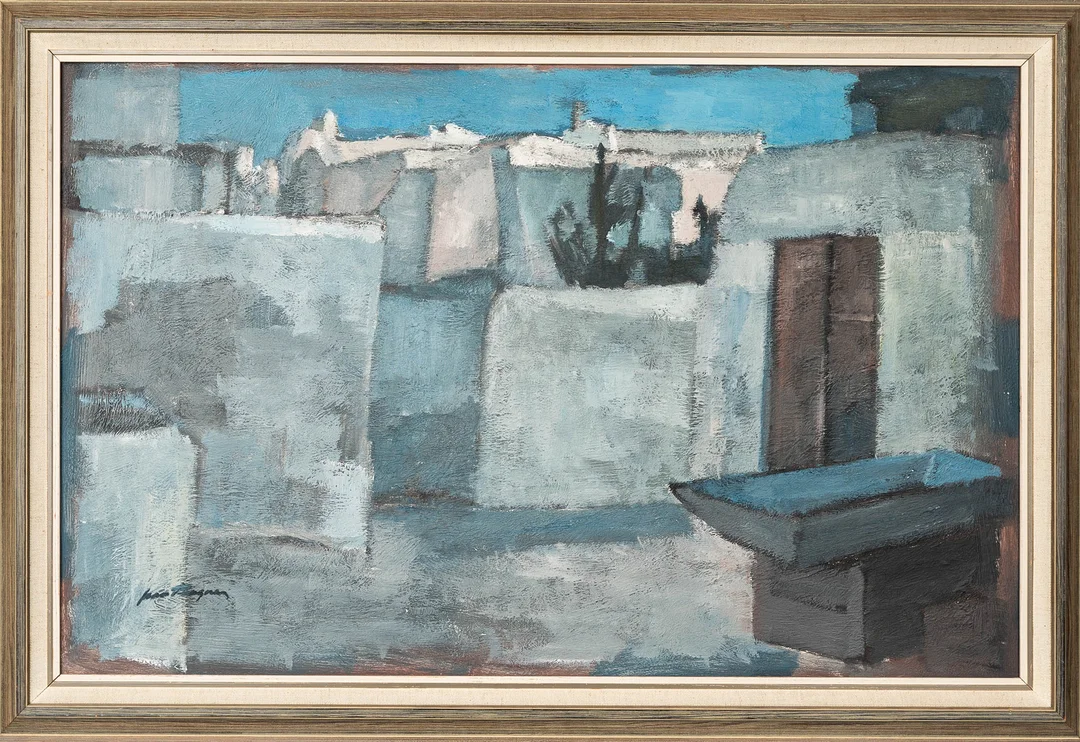 JEAN RAGNAR. Olja på pannå, stadsvy, Signerad. — Paintings — Norrlands Auktionsverk