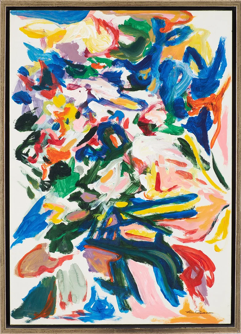 FINN PEDERSEN (1944-2014). Komposition, akryl på pannå, signerad. — Paintings — Stockholms Auktionsverk Sickla