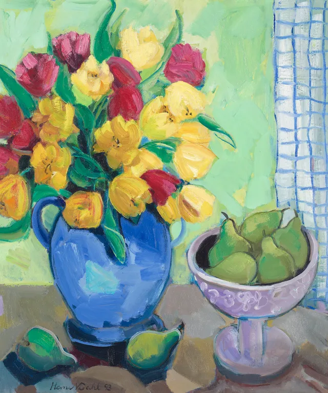 Dahl, Hans Normann — Oppstilling med frukt og blomster, 1993