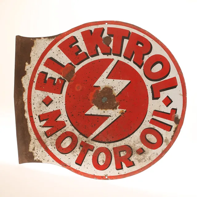 REKLAMSKYLT, emalj, "Elektrol- Motor-Oil".