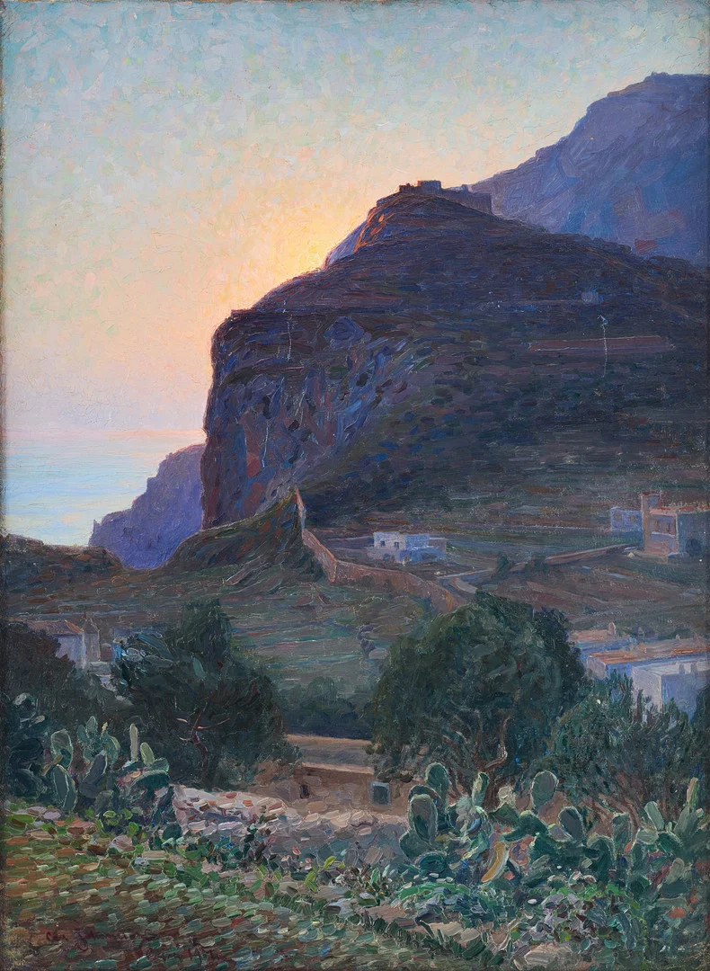 CARL JOHANSSON (1863‑1944). Solnedgång vid klippor på Capri. — Paintings — Stockholms Auktionsverk Fine Art