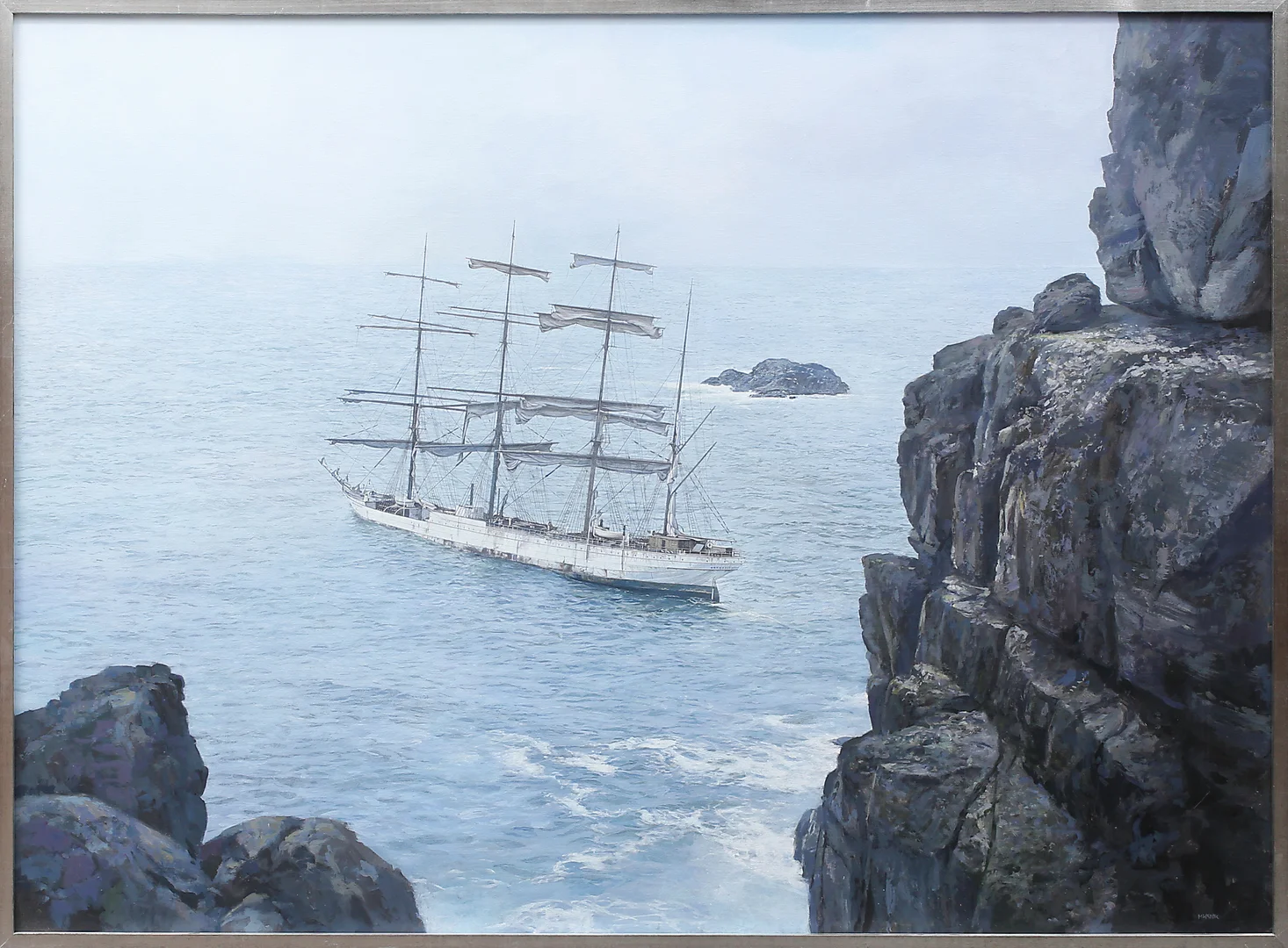 MAGNUS KROOK. "Hezogin Cecille strandad vid Bolt Head", olja på duk, signerad M Krook. — Paintings — Garpenhus Auktioner