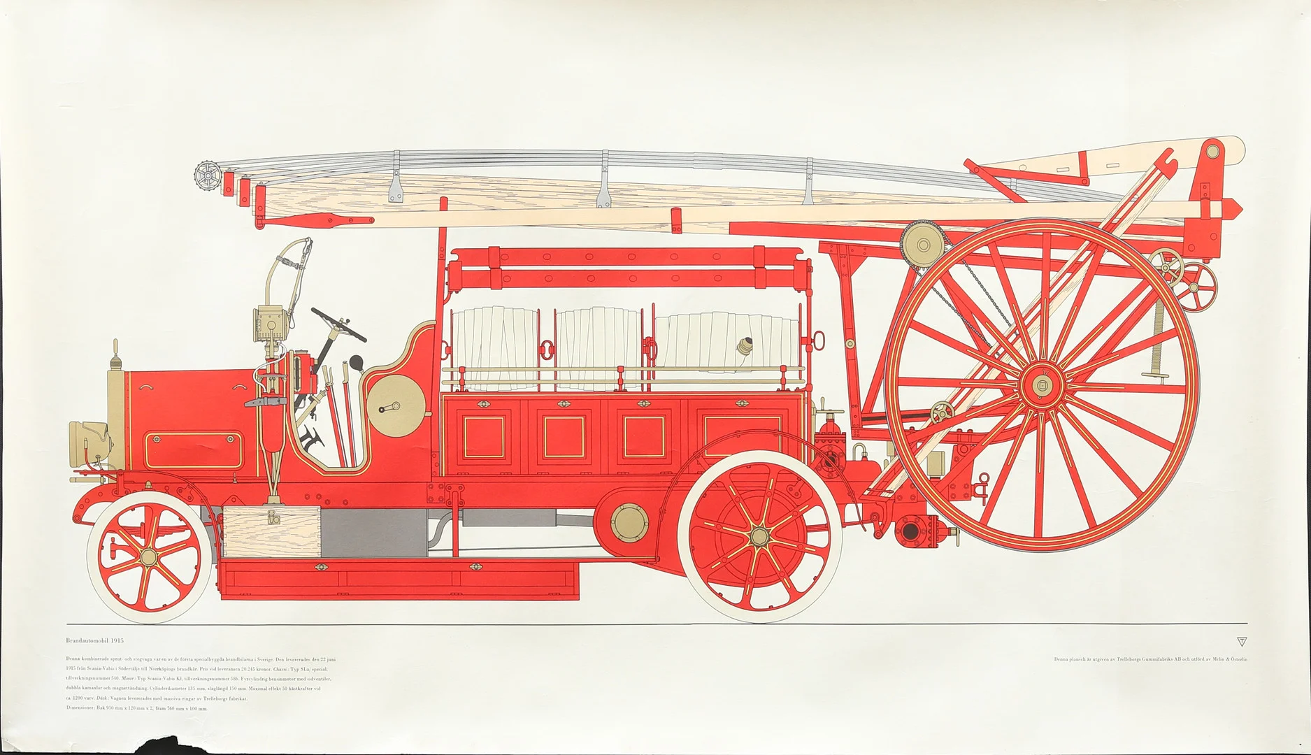 ANDERS ÖSTERLIN. Brandautomobil 1915, litografiskt tryck. — Engravings & Prints — Garpenhus Auktioner